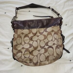 Vintage Coach Zoe Signature Hobo Bag Made of Canvas with Brown Leather Trim